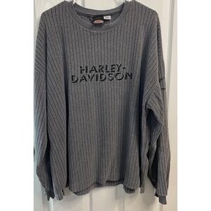 Harley Davidson Men's‎ Gray Ribbed Sweater Shirt Pullover  Embroidered XL-EUC